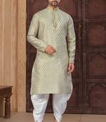 C green banarasi jackard kurta and pajama for mens