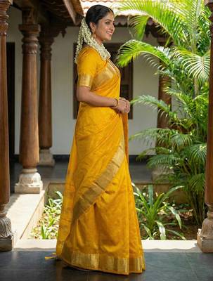 yellow art silk saree with blouse piece 2