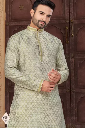 C green banarasi jackard kurta and pajama for mens