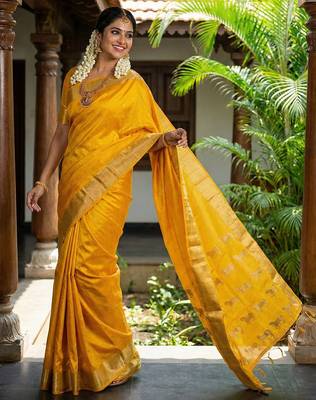 yellow art silk saree with blouse piece 3