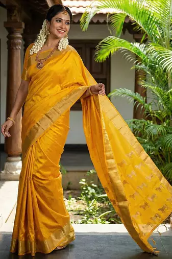 yellow art silk saree with blouse piece