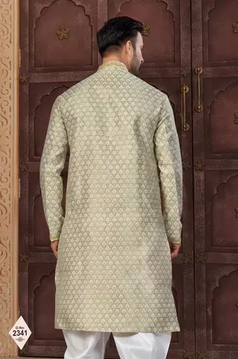 C green banarasi jackard kurta and pajama for mens