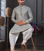 Gray  banarasi jackard kurta and pajama for mens