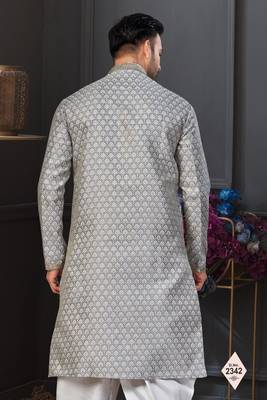 Gray  banarasi jackard kurta and pajama for mens 3