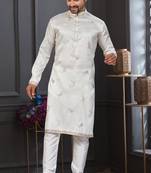 Cream pewor silk kurta and pajama for mens