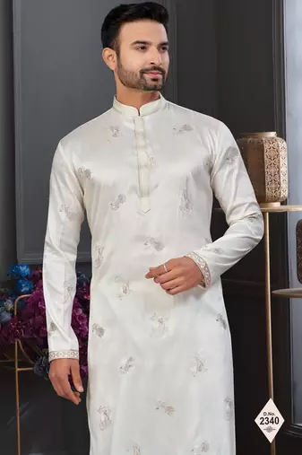 Cream pewor silk kurta and pajama for mens