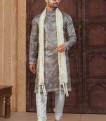 Grey pewor silk kurta and pajama for mens