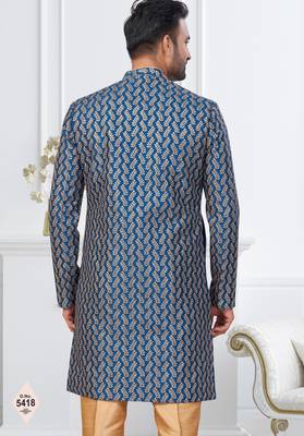 Royal blue and beige  imported silk and banarasi silk indowestern for mens 3
