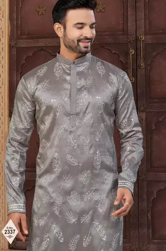 Grey pewor silk kurta and pajama for mens