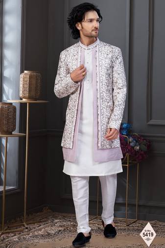 Off white kora shine silk indowestern for mens