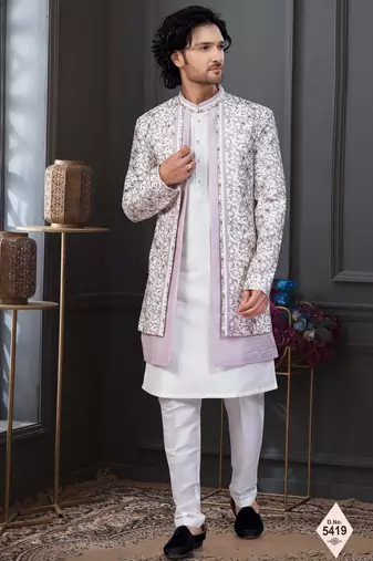 Off white kora shine silk indowestern for mens