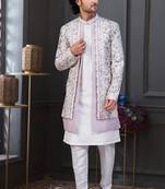 Off white kora shine silk indowestern for mens