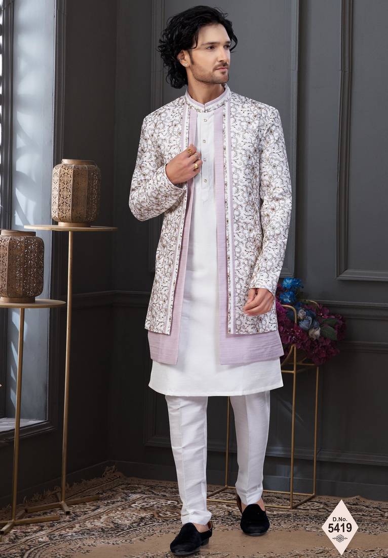 Off white kora shine silk indowestern for mens