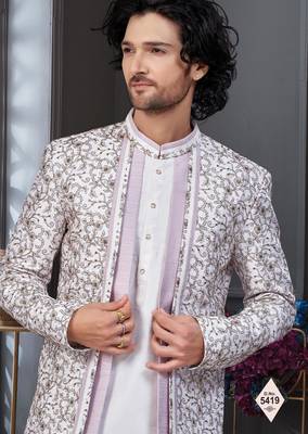 Off white kora shine silk indowestern for mens 2