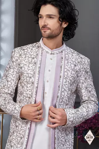 Off white kora shine silk indowestern for mens