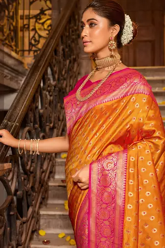 mustard banarasi saree with blouse piece 