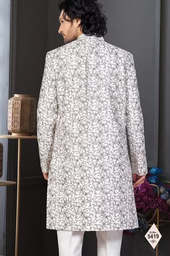 Off white kora shine silk indowestern for mens