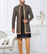 Black and beige  imported silk and banarasi silk indowestern for mens