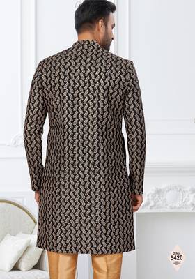 Black and beige  imported silk and banarasi silk indowestern for mens 3