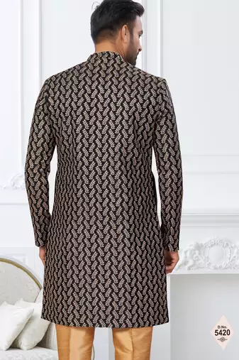 Black and beige  imported silk and banarasi silk indowestern for mens