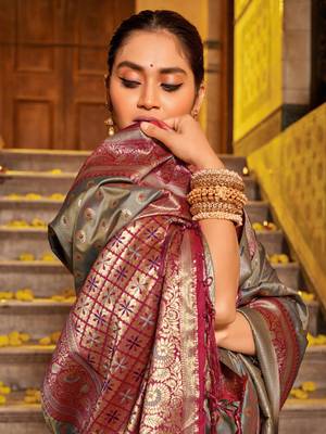 sea green banarasi saree with blouse piece  2