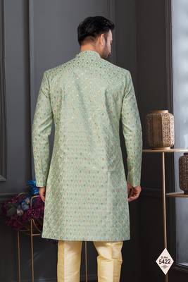 Pista green imported shoft silk indowestern for mens 3