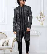 Black zari jackard and banarasi silk indowestern for mens