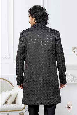 Black zari jackard and banarasi silk indowestern for mens 3