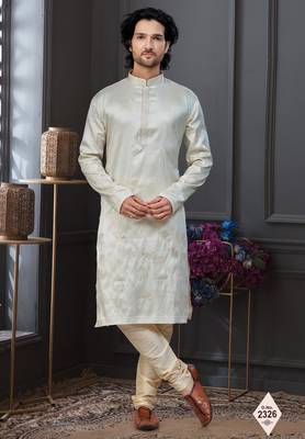 Cream pewor silk kurta and pajama for mens 1