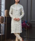 Cream pewor silk kurta and pajama for mens