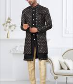 Black imported shoft silk indowestern for mens