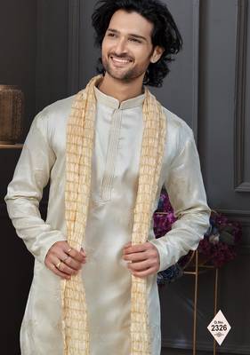 Cream pewor silk kurta and pajama for mens 2