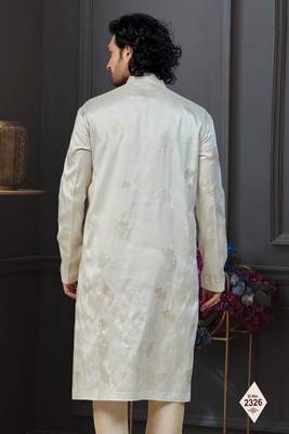 Cream pewor silk kurta and pajama for mens 3