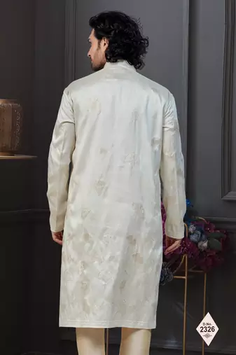 Cream pewor silk kurta and pajama for mens