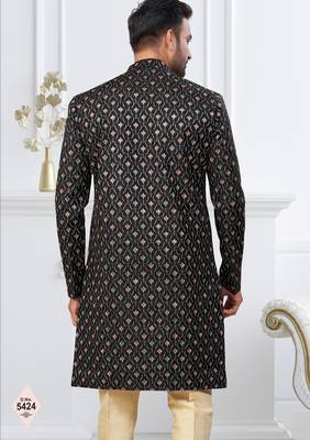 Black imported shoft silk indowestern for mens 3