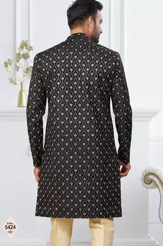 Black imported shoft silk indowestern for mens