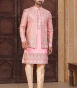 Pink super silk and banarasi silk indowestern for mens