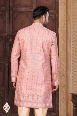 Pink super silk and banarasi silk indowestern for mens 3
