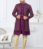 Purple imported shoft silk indowestern for mens