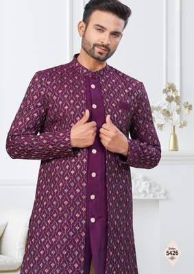 Purple imported shoft silk indowestern for mens 2
