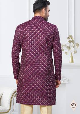 Purple imported shoft silk indowestern for mens 3