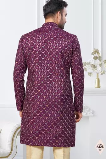 Purple imported shoft silk indowestern for mens