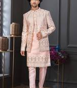 Peach super silk and banarasi silk indowestern for mens