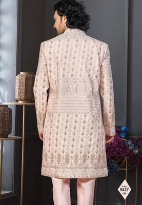 Peach super silk and banarasi silk indowestern for mens 3