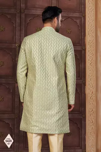 Light green & gold imported silk and banarasi silk indowestern for mens