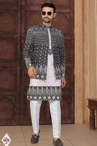 Black and light pink super silk and banarasi silk indowestern for mens