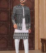 Black and light pink super silk and banarasi silk indowestern for mens