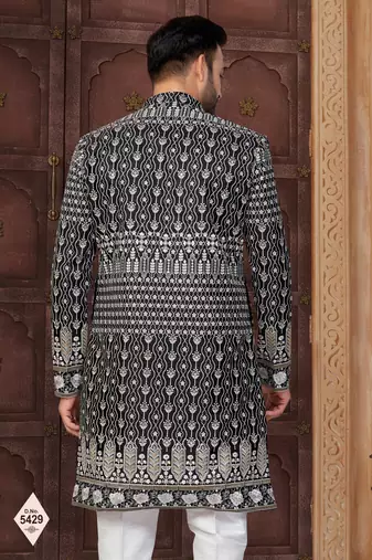 Black and light pink super silk and banarasi silk indowestern for mens