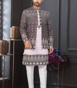 Dark maroon & light pink super silk and banarasi silk indowestern for mens