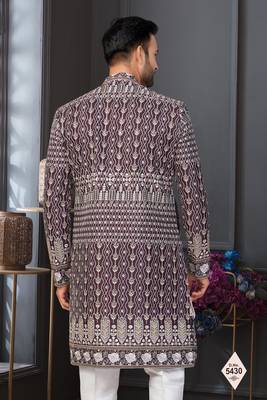 Dark maroon & light pink super silk and banarasi silk indowestern for mens 3